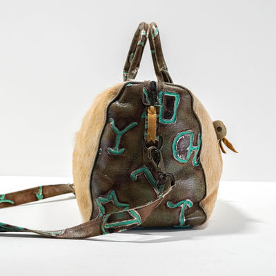 Duffel - Palomino w/ Turquoise Brands-Duffel-Western-Cowhide-Bags-Handmade-Products-Gifts-Dancing Cactus Designs