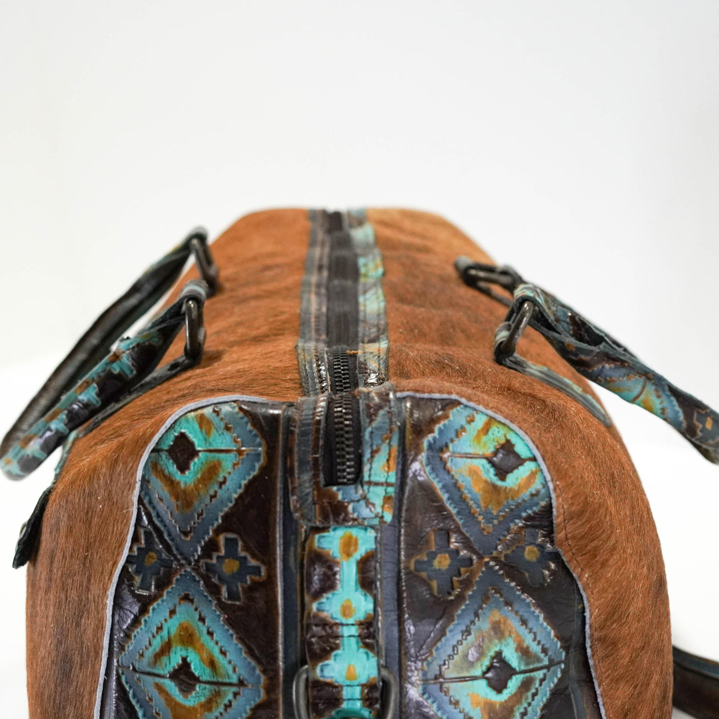 Duffel - Red Brindle w/ Midnight Navajo-Duffel-Western-Cowhide-Bags-Handmade-Products-Gifts-Dancing Cactus Designs