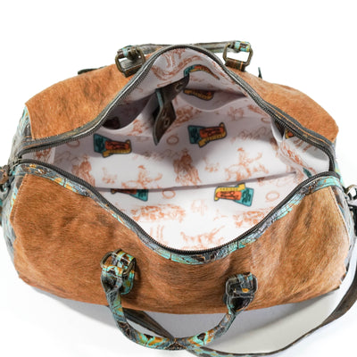 Duffel - Red Brindle w/ Midnight Navajo-Duffel-Western-Cowhide-Bags-Handmade-Products-Gifts-Dancing Cactus Designs