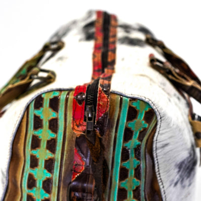 Duffel - Salt/Pepper w/ Santa Fe Navajo-Duffel-Western-Cowhide-Bags-Handmade-Products-Gifts-Dancing Cactus Designs