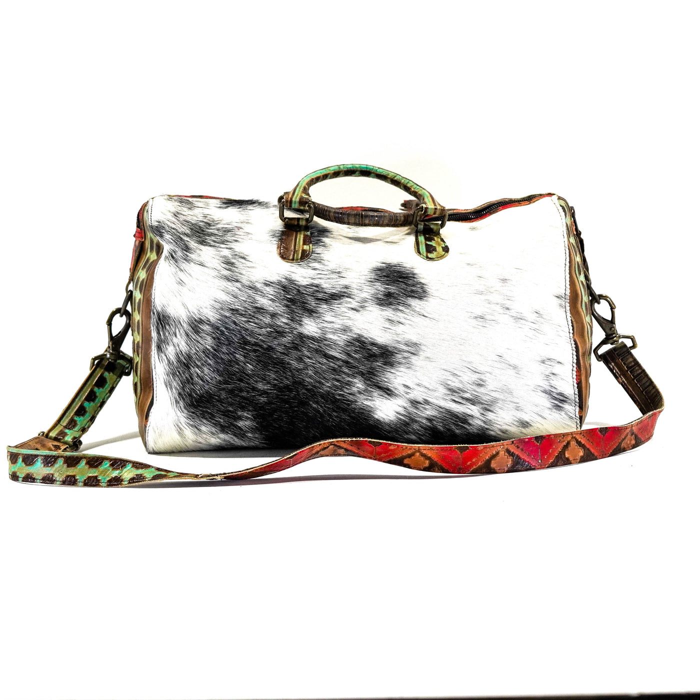 Duffel - Salt/Pepper w/ Santa Fe Navajo-Duffel-Western-Cowhide-Bags-Handmade-Products-Gifts-Dancing Cactus Designs