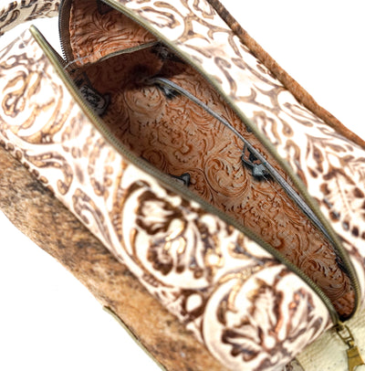 Dutton - Brindle w/ Gold Ivory tool-Dutton-Western-Cowhide-Bags-Handmade-Products-Gifts-Dancing Cactus Designs