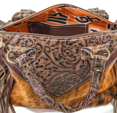 Fancy Annie - Brindle w/ Goldrush tool-Fancy Annie-Western-Cowhide-Bags-Handmade-Products-Gifts-Dancing Cactus Designs