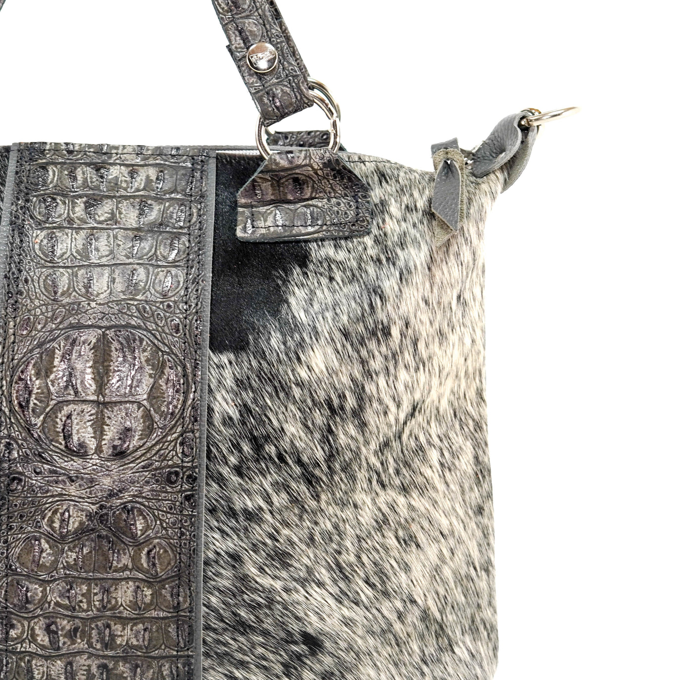 Fancy Oakley - Salt & Pepper w/ Smoke Show Croc-Fancy Oakley-Western-Cowhide-Bags-Handmade-Products-Gifts-Dancing Cactus Designs
