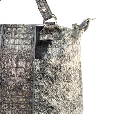 Fancy Oakley - Salt & Pepper w/ Smoke Show Croc-Fancy Oakley-Western-Cowhide-Bags-Handmade-Products-Gifts-Dancing Cactus Designs