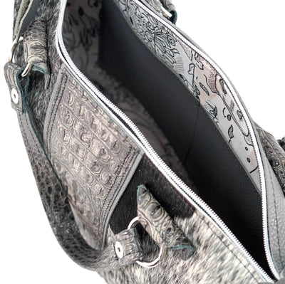 Fancy Oakley - Salt & Pepper w/ Smoke Show Croc-Fancy Oakley-Western-Cowhide-Bags-Handmade-Products-Gifts-Dancing Cactus Designs