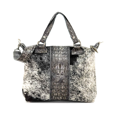 Fancy Oakley - Salt & Pepper w/ Smoke Show Croc-Fancy Oakley-Western-Cowhide-Bags-Handmade-Products-Gifts-Dancing Cactus Designs