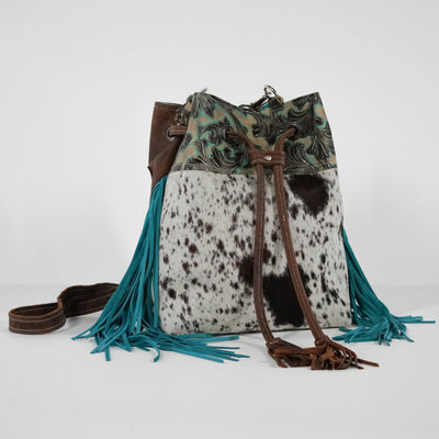 Gabby - Chocolate & White w/ Turquoise Vinyard-Gabby-Western-Cowhide-Bags-Handmade-Products-Gifts-Dancing Cactus Designs