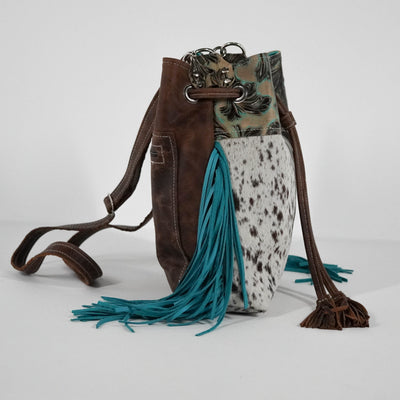 Gabby - Chocolate & White w/ Turquoise Vinyard-Gabby-Western-Cowhide-Bags-Handmade-Products-Gifts-Dancing Cactus Designs