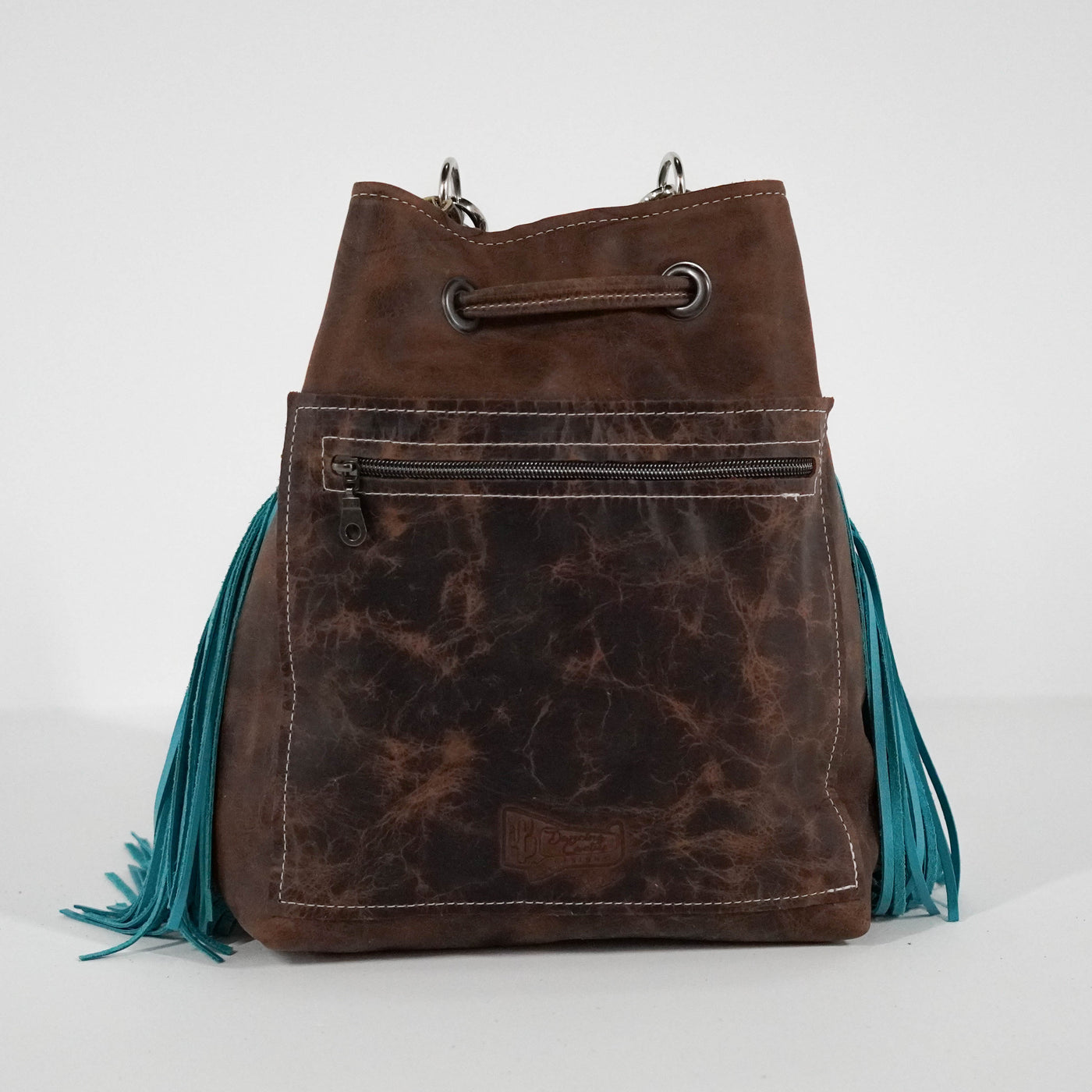 Gabby - Chocolate & White w/ Turquoise Vinyard-Gabby-Western-Cowhide-Bags-Handmade-Products-Gifts-Dancing Cactus Designs