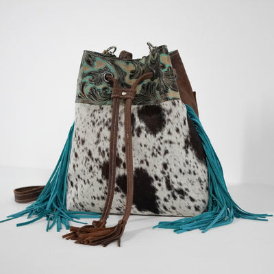 Gabby - Chocolate & White w/ Turquoise Vinyard-Gabby-Western-Cowhide-Bags-Handmade-Products-Gifts-Dancing Cactus Designs