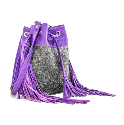 Gabby - Salt & Pepper w/ Purple Leather-Gabby-Western-Cowhide-Bags-Handmade-Products-Gifts-Dancing Cactus Designs