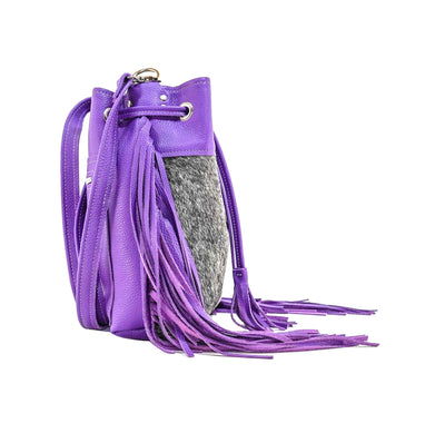Gabby - Salt & Pepper w/ Purple Leather-Gabby-Western-Cowhide-Bags-Handmade-Products-Gifts-Dancing Cactus Designs