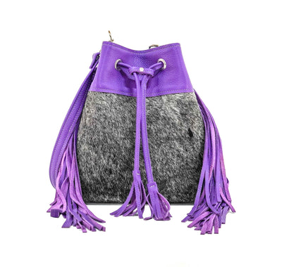 Gabby - Salt & Pepper w/ Purple Leather-Gabby-Western-Cowhide-Bags-Handmade-Products-Gifts-Dancing Cactus Designs