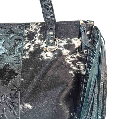 June - Black & White w/ Black Laredo-June-Western-Cowhide-Bags-Handmade-Products-Gifts-Dancing Cactus Designs