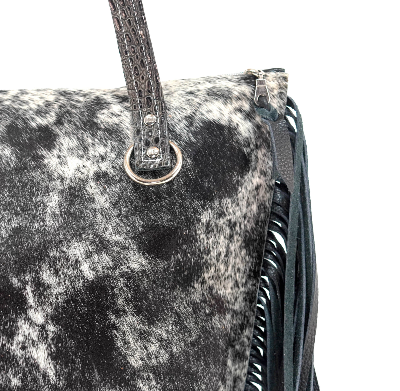 June - Black & White w/ No Embossed-June-Western-Cowhide-Bags-Handmade-Products-Gifts-Dancing Cactus Designs