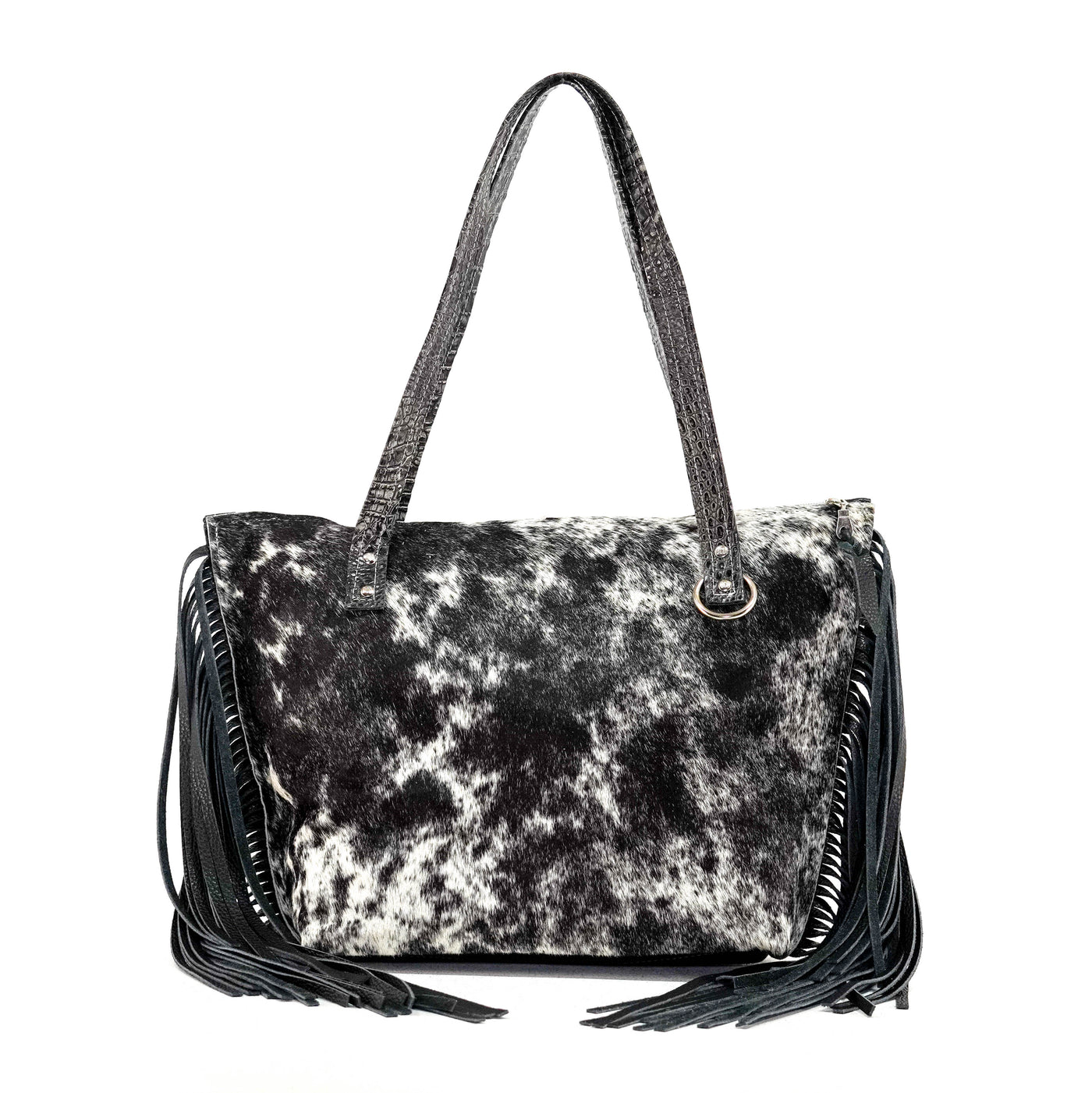June - Black & White w/ No Embossed-June-Western-Cowhide-Bags-Handmade-Products-Gifts-Dancing Cactus Designs
