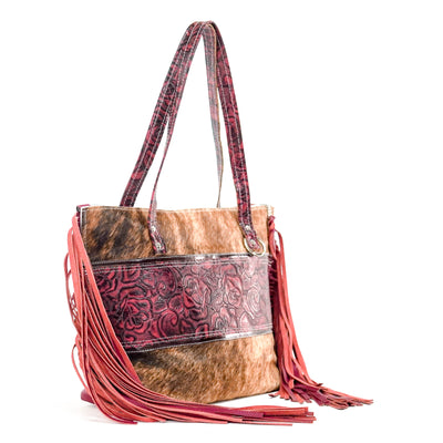 June - Brindle w/ Red Roses-June-Western-Cowhide-Bags-Handmade-Products-Gifts-Dancing Cactus Designs