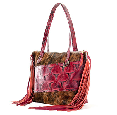 June - Brindle w/ Red Skulls-June-Western-Cowhide-Bags-Handmade-Products-Gifts-Dancing Cactus Designs