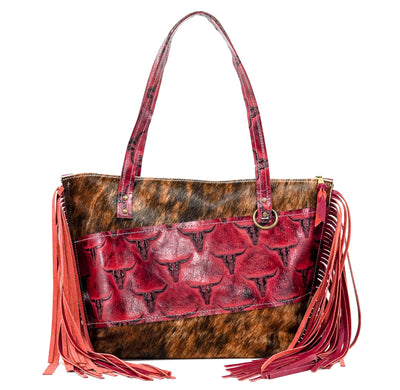 June - Brindle w/ Red Skulls-June-Western-Cowhide-Bags-Handmade-Products-Gifts-Dancing Cactus Designs