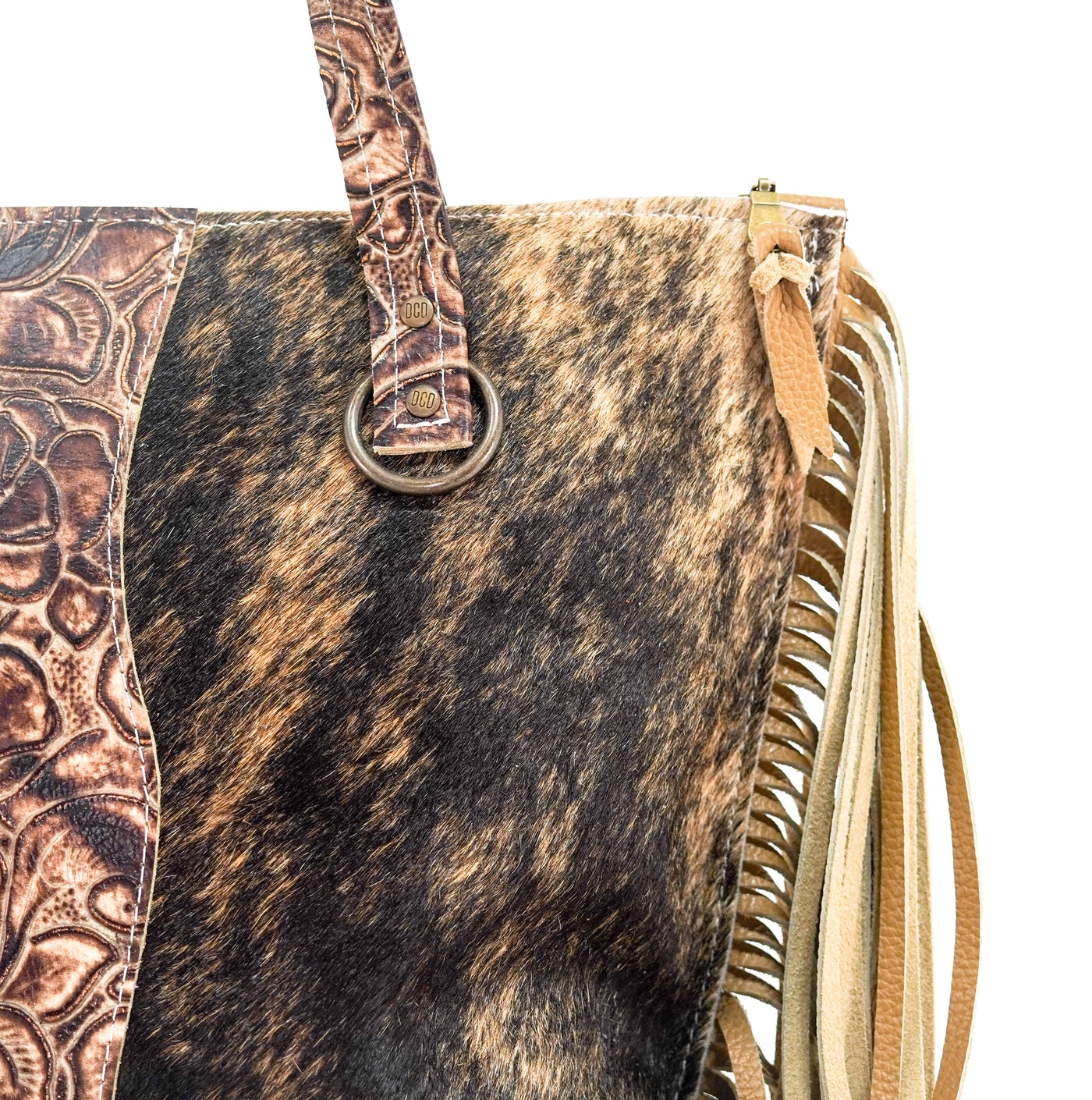 June - Brindle w/ Toasted Roses-June-Western-Cowhide-Bags-Handmade-Products-Gifts-Dancing Cactus Designs
