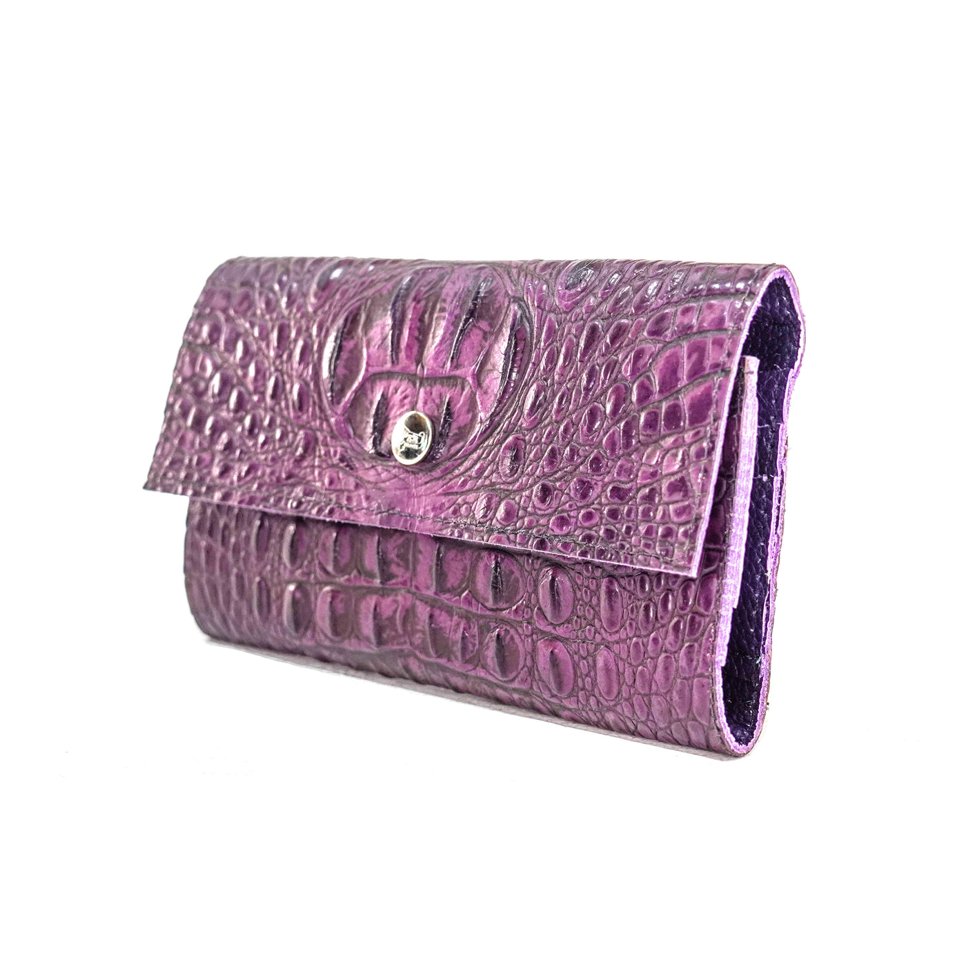 Kacey Wallet - All Embossed w/ Amethyst Croc-Kacey Wallet-Western-Cowhide-Bags-Handmade-Products-Gifts-Dancing Cactus Designs