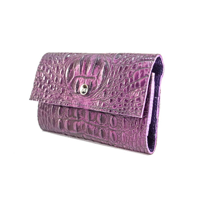Kacey Wallet - All Embossed w/ Amethyst Croc-Kacey Wallet-Western-Cowhide-Bags-Handmade-Products-Gifts-Dancing Cactus Designs