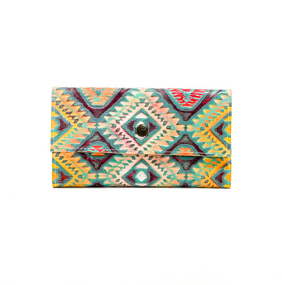 Kacey Wallet - All Embossed w/ Rainbow Aztec-Kacey Wallet-Western-Cowhide-Bags-Handmade-Products-Gifts-Dancing Cactus Designs