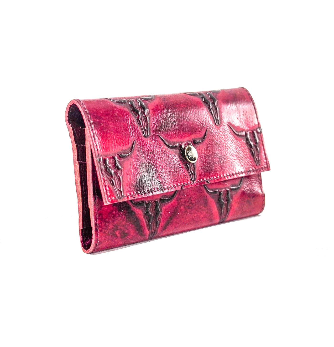 Kacey Wallet - All Embossed w/ Red Skulls-Kacey Wallet-Western-Cowhide-Bags-Handmade-Products-Gifts-Dancing Cactus Designs