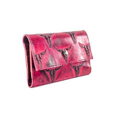 Kacey Wallet - All Embossed w/ Red Skulls-Kacey Wallet-Western-Cowhide-Bags-Handmade-Products-Gifts-Dancing Cactus Designs