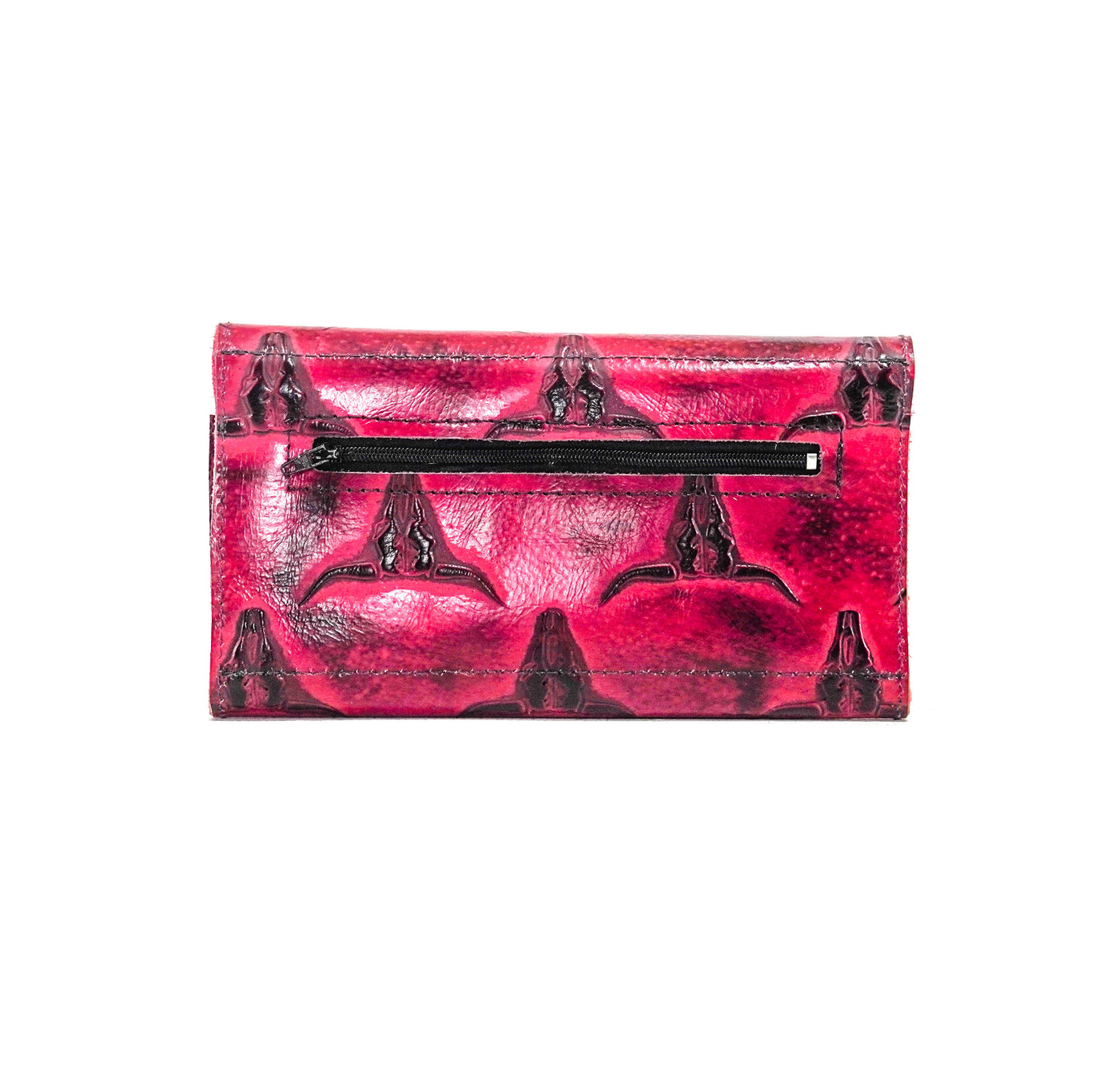 Kacey Wallet - All Embossed w/ Red Skulls-Kacey Wallet-Western-Cowhide-Bags-Handmade-Products-Gifts-Dancing Cactus Designs