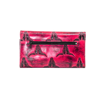 Kacey Wallet - All Embossed w/ Red Skulls-Kacey Wallet-Western-Cowhide-Bags-Handmade-Products-Gifts-Dancing Cactus Designs
