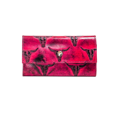 Kacey Wallet - All Embossed w/ Red Skulls-Kacey Wallet-Western-Cowhide-Bags-Handmade-Products-Gifts-Dancing Cactus Designs
