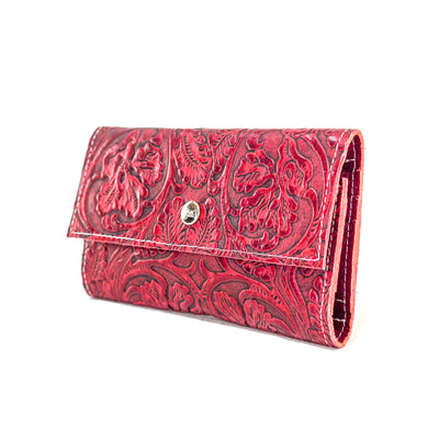 Kacey Wallet - All Embossed w/ Red Tool-Kacey Wallet-Western-Cowhide-Bags-Handmade-Products-Gifts-Dancing Cactus Designs