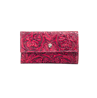 Kacey Wallet - All Embossed w/ Red Tool-Kacey Wallet-Western-Cowhide-Bags-Handmade-Products-Gifts-Dancing Cactus Designs