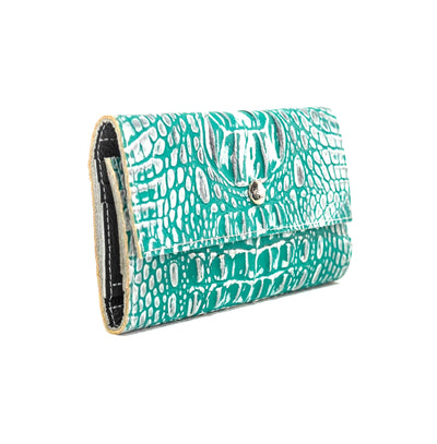 Kacey Wallet - All Embossed w/ Turquoise Sand Croc-Kacey Wallet-Western-Cowhide-Bags-Handmade-Products-Gifts-Dancing Cactus Designs