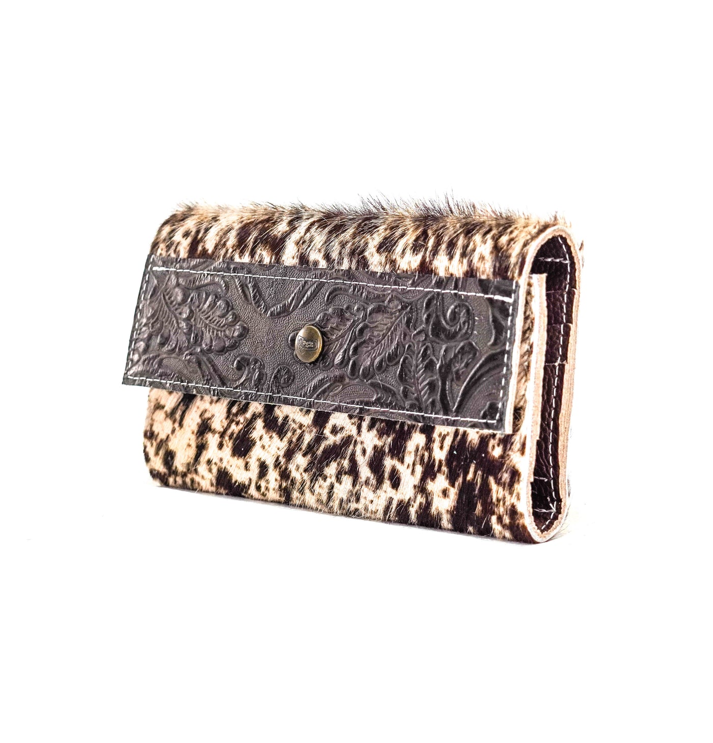 Kacey Wallet - Chocolate & White w/ Dark Chocolate Tool-Kacey Wallet-Western-Cowhide-Bags-Handmade-Products-Gifts-Dancing Cactus Designs