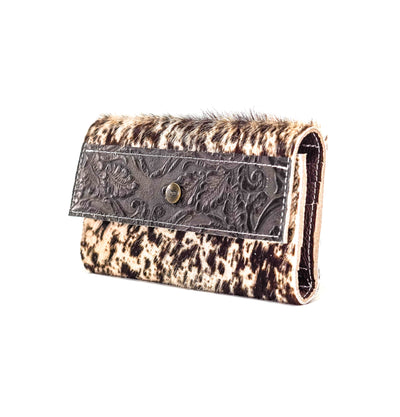 Kacey Wallet - Chocolate & White w/ Dark Chocolate Tool-Kacey Wallet-Western-Cowhide-Bags-Handmade-Products-Gifts-Dancing Cactus Designs