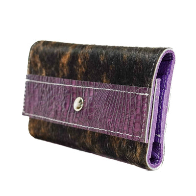 Kacey Wallet - Dark Brindle w/ Amethyst Croc-Kacey Wallet-Western-Cowhide-Bags-Handmade-Products-Gifts-Dancing Cactus Designs