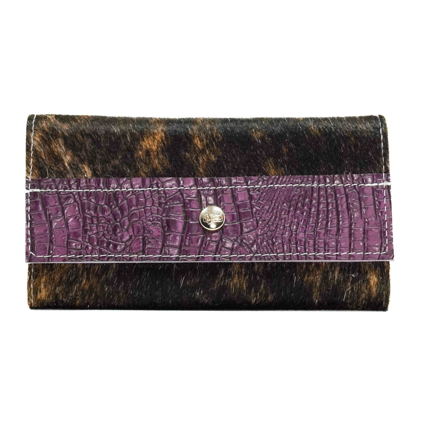 Kacey Wallet - Dark Brindle w/ Amethyst Croc-Kacey Wallet-Western-Cowhide-Bags-Handmade-Products-Gifts-Dancing Cactus Designs