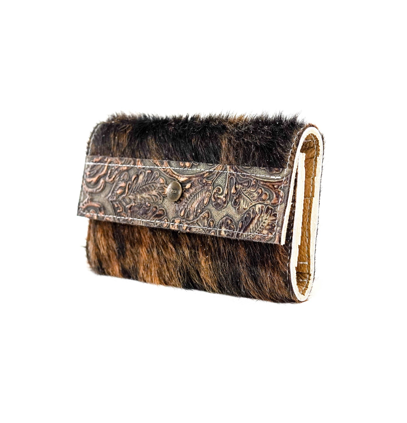 Kacey Wallet - Dark Brindle w/ Gilded Tool-Kacey Wallet-Western-Cowhide-Bags-Handmade-Products-Gifts-Dancing Cactus Designs