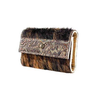 Kacey Wallet - Dark Brindle w/ Gilded Tool-Kacey Wallet-Western-Cowhide-Bags-Handmade-Products-Gifts-Dancing Cactus Designs