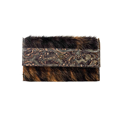 Kacey Wallet - Dark Brindle w/ Gilded Tool-Kacey Wallet-Western-Cowhide-Bags-Handmade-Products-Gifts-Dancing Cactus Designs