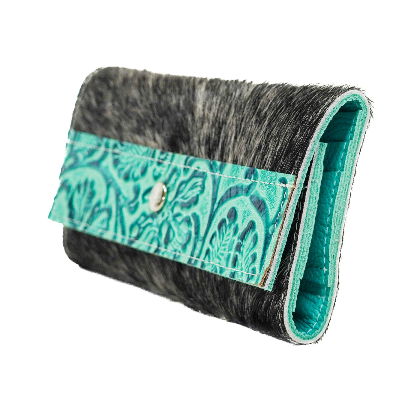 Kacey Wallet - Salt/Pepper w/ Sea Glass Tool-Kacey Wallet-Western-Cowhide-Bags-Handmade-Products-Gifts-Dancing Cactus Designs