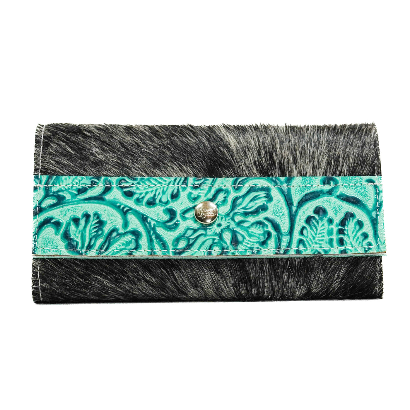 Kacey Wallet - Salt/Pepper w/ Sea Glass Tool-Kacey Wallet-Western-Cowhide-Bags-Handmade-Products-Gifts-Dancing Cactus Designs