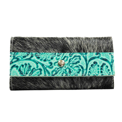 Kacey Wallet - Salt/Pepper w/ Sea Glass Tool-Kacey Wallet-Western-Cowhide-Bags-Handmade-Products-Gifts-Dancing Cactus Designs