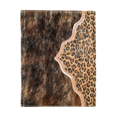 Large Notepad Cover - Brindle w/ Leopard Leather-Large Notepad Cover-Western-Cowhide-Bags-Handmade-Products-Gifts-Dancing Cactus Designs