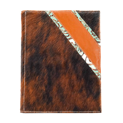 Large Notepad Cover - Red Brindle w/ Turquoise tool-Large Notepad Cover-Western-Cowhide-Bags-Handmade-Products-Gifts-Dancing Cactus Designs