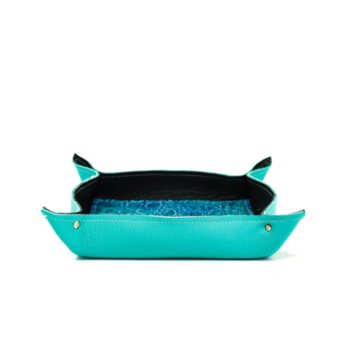 Large Tray - Pebbled Turquoise Leather w/ Mermaid Tortoise-Large Tray-Western-Cowhide-Bags-Handmade-Products-Gifts-Dancing Cactus Designs