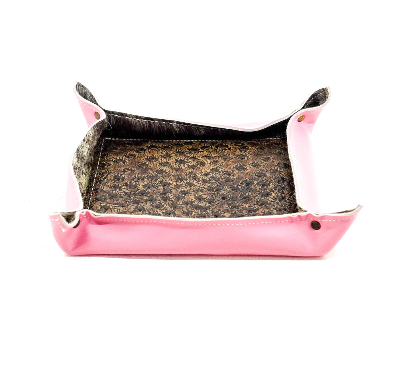 Large Tray - Smooth Powder Pink Leather w/ Ostrich-Large Tray-Western-Cowhide-Bags-Handmade-Products-Gifts-Dancing Cactus Designs